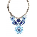 Blue Morning Sky Crystal Flower Statement Necklace 